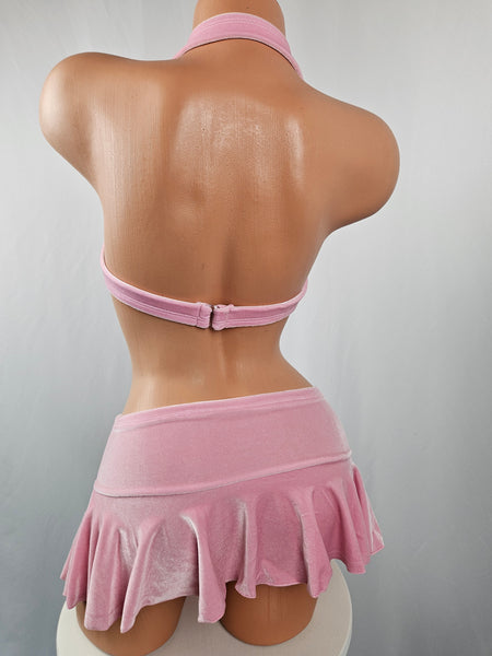 Baby Pink Velvet Skirt Set