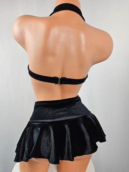 Black Velvet Skirt Set w/ Lace Top