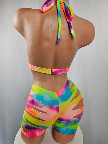 Neon Tie Dye Slash Short Set