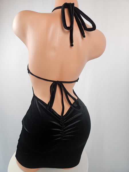 Black Velvet Halter Mini Dress