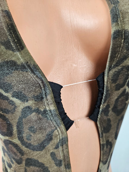 Animal Print Velvet Slim Cut Tie Back Romper