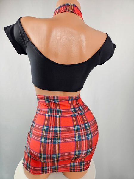 High Waist Plaid Skirt Set