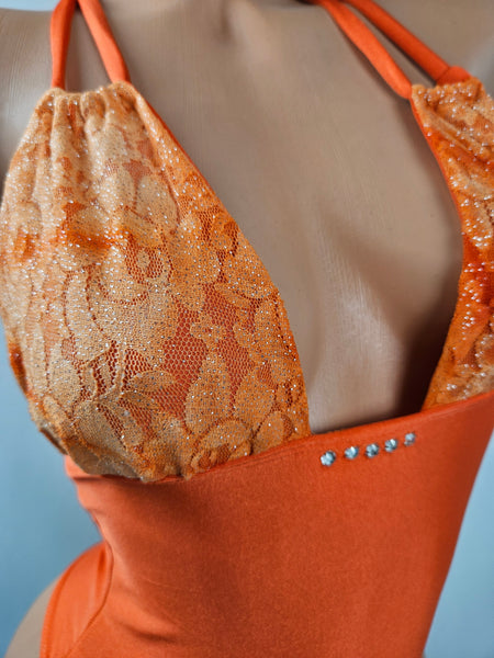 Orange Lace Top Romper