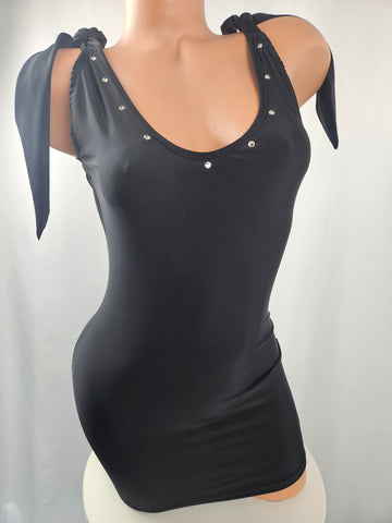 Black Open Back Mini Dress w/ Shoulder Ties