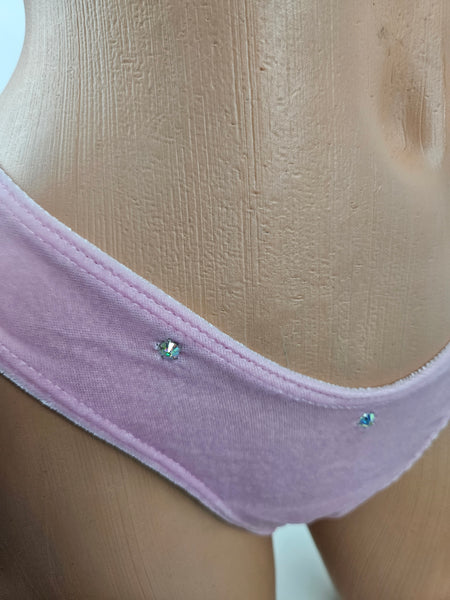 Pink Velvet & Mesh Long Sleeve Thong Bikini