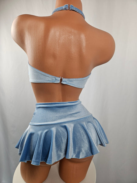 Baby Blue Velvet Skirt Set
