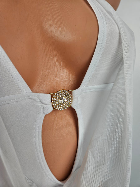White Monokini w/ Mesh Drape