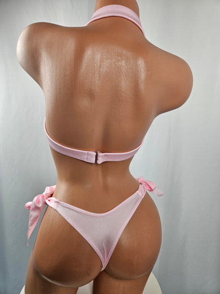 Baby Pink Lace Up Tie Side Bikini