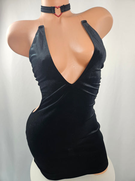 Black Velvet String Back Mini Dress w/ Choker