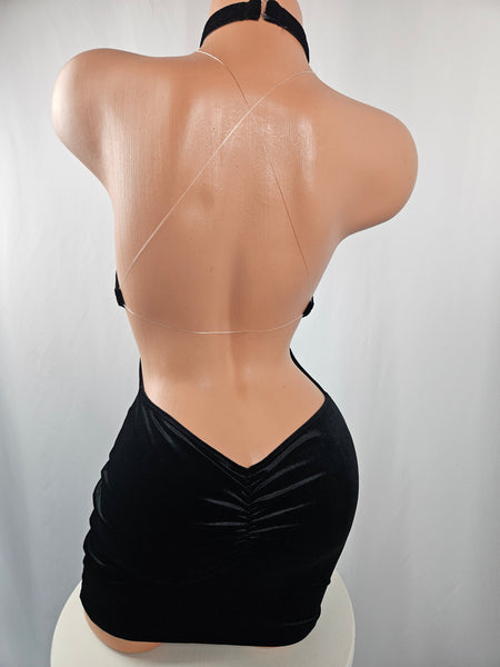 Black Velvet String Back Mini Dress w/ Choker
