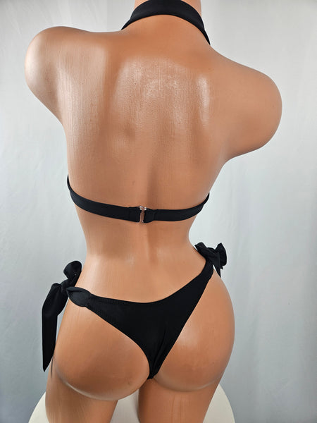 Black Lace Up Tie Side Bikini