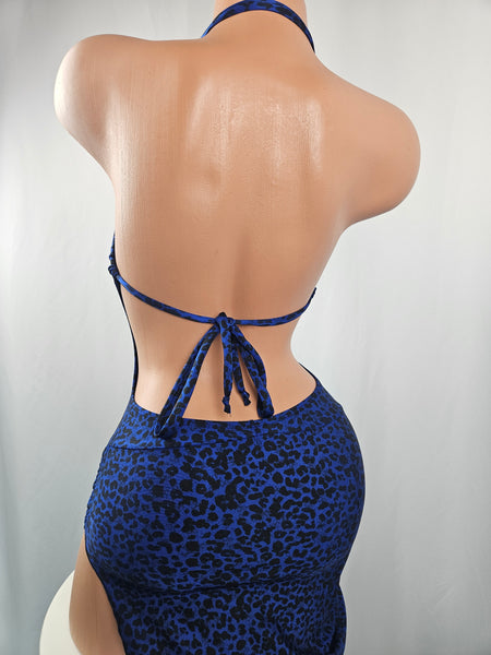 Royal Blue & Black Animal Print Adjustable Drawstring Gown