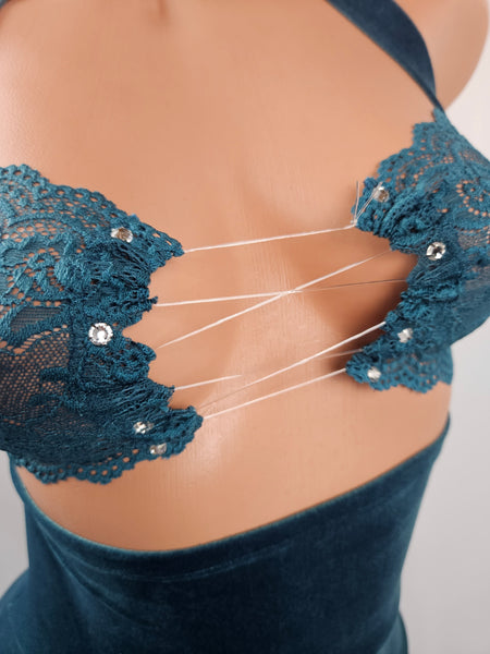 Velvet & Lace High Waist Cut Out Mini Dress