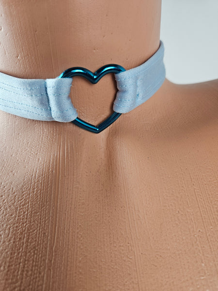 Baby Blue Mesh Strapless Thong Back Romper w/ Matching Choker