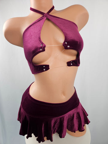 Burgundy Velvet Skirt Set