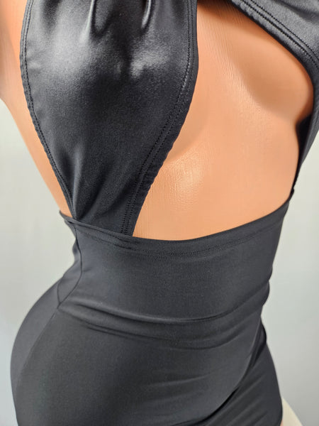 Black High Waist Wrap Top Cut Out Mini Dress