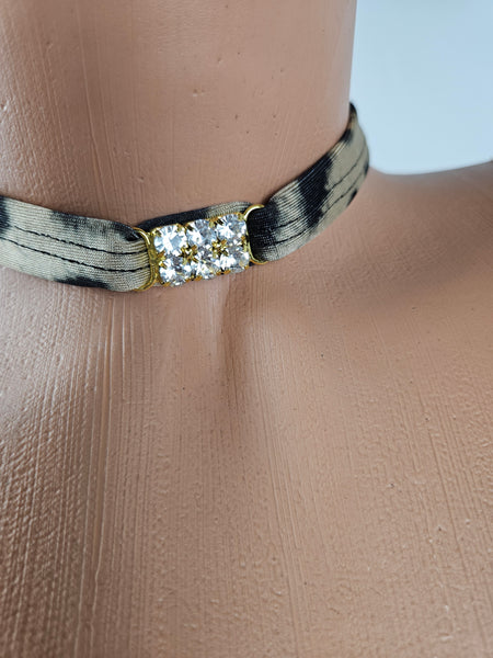 Animal Print & Black Mesh Strapless Thong Back Romper w/ Matching Choker