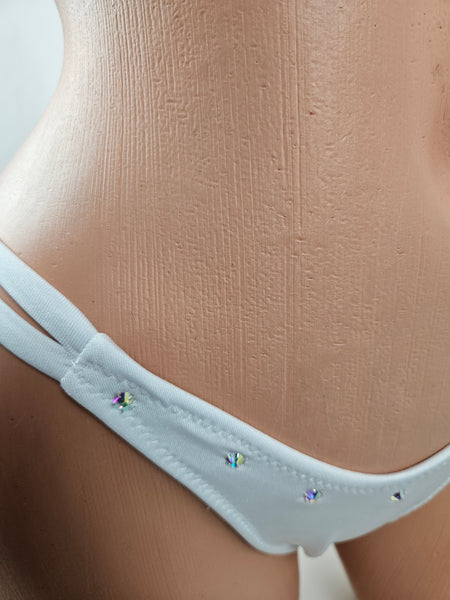 White Lace Top Double Strap Thong Bikini