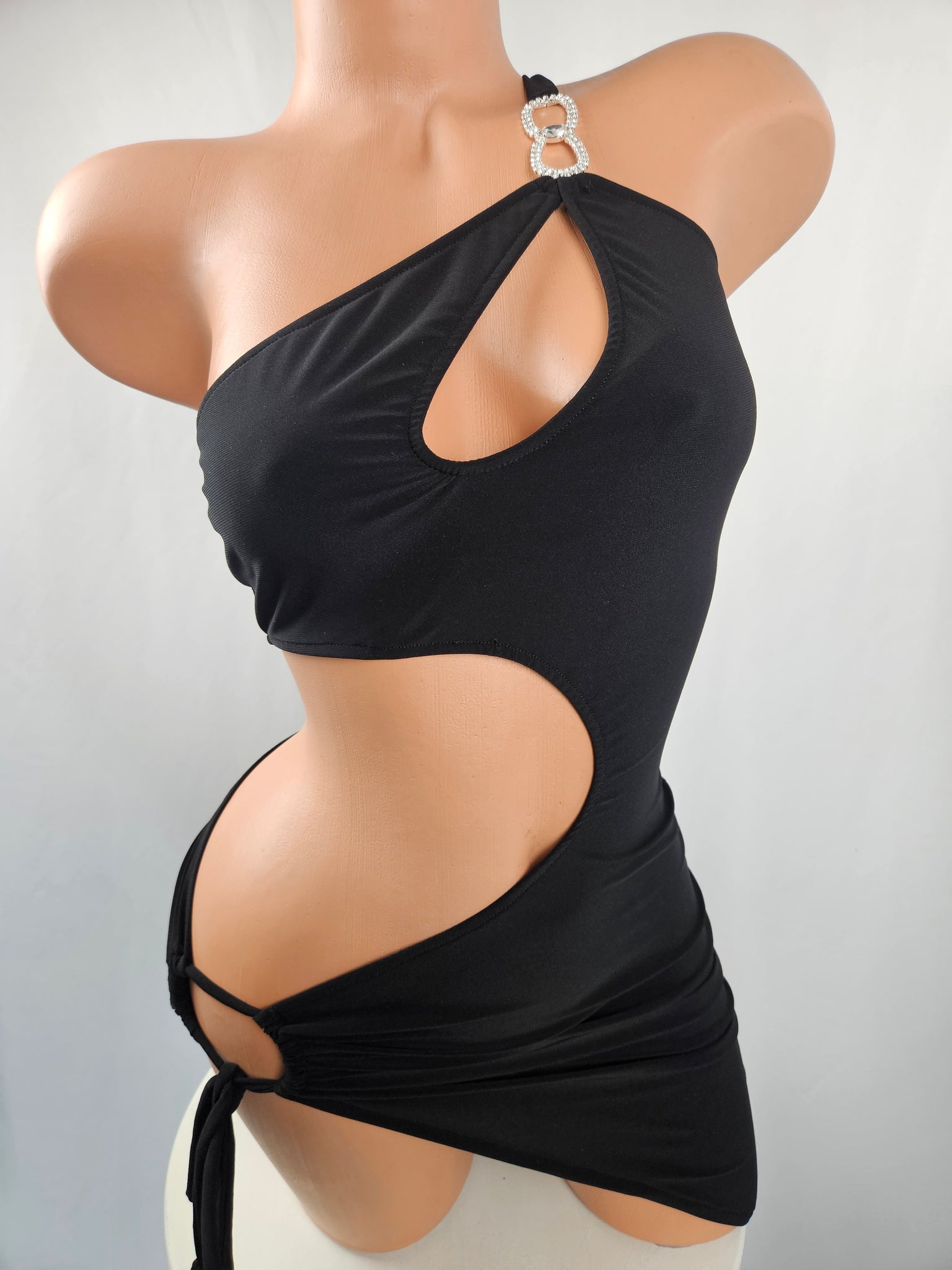 Black Cut Out Tie Side Mini Dress (Small)