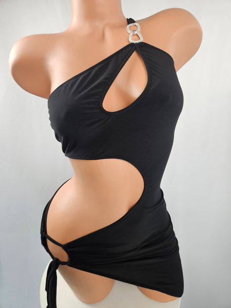 Black Cut Out Tie Side Mini Dress (Small)