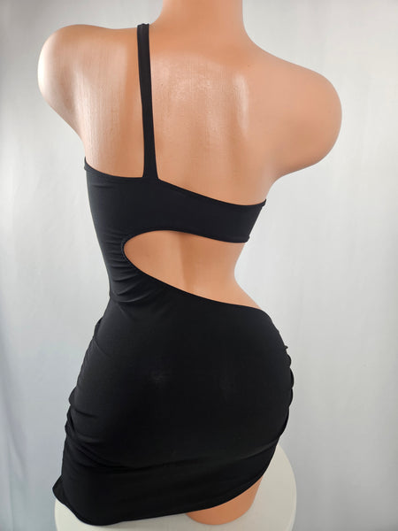 Black Cut Out Tie Side Mini Dress (Small)