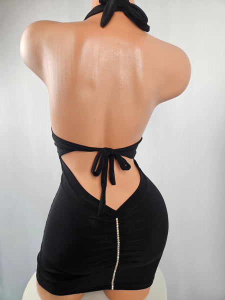 Black Halter Mini Dress (Small)
