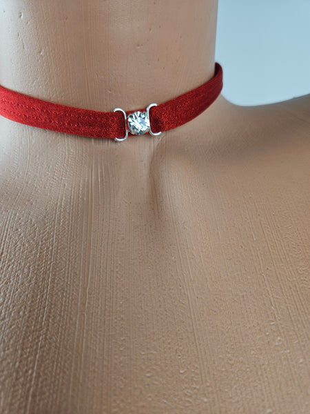 Red Mesh Strapless Thong Back Romper w/ Matching Choker