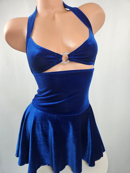 Velvet Halter Top Flared Mini Dress