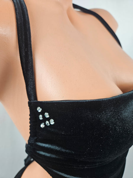 Black Velvet Drawstring Mini Dress