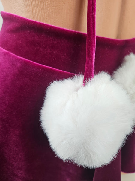 Velvet Skirt Set w/ Pom Poms