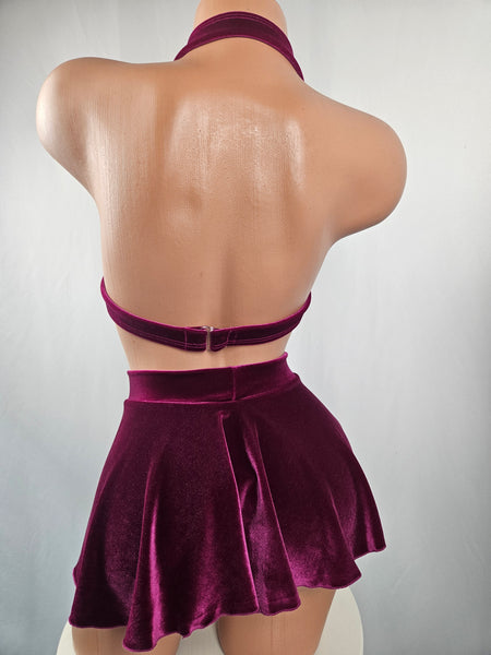 Velvet Skirt Set w/ Pom Poms