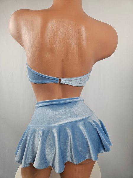 Baby Blue Velvet Skirt Set