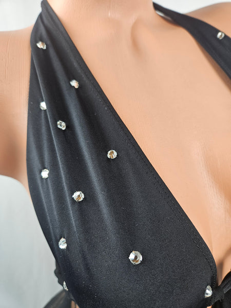 Long Tie Front Robe w/ Rhinestone Thong