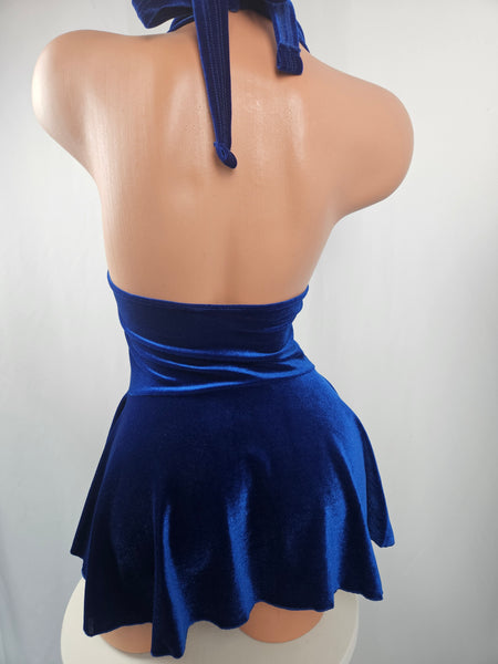 Velvet Halter Top Flared Mini Dress
