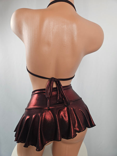 Metallic Burgundy Ruffle Skirt Set