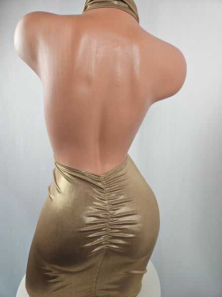Metallic Gold Drape Cowl Mini Dress w/ Matching Choker