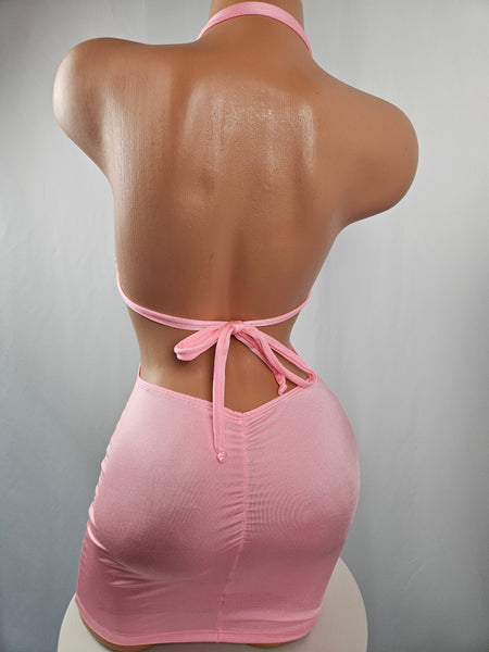 Baby Pink & Black Lace Drawstring Mini Dress