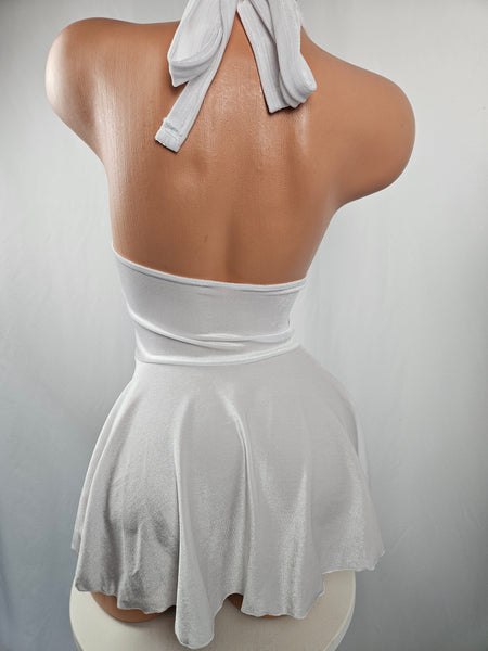 White Velvet Flared Mini Dress