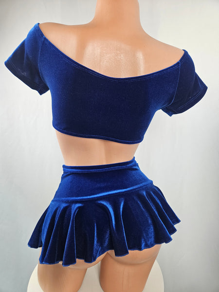 Cap Sleeve Velvet Ruffle Skirt Set