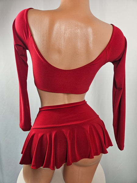 Red Long Sleeve Skirt Set