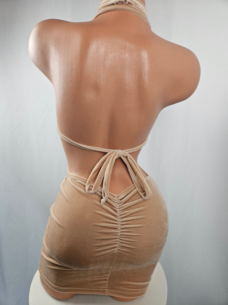 Velvet Drawstring Mini Dress w/ Matching Choker