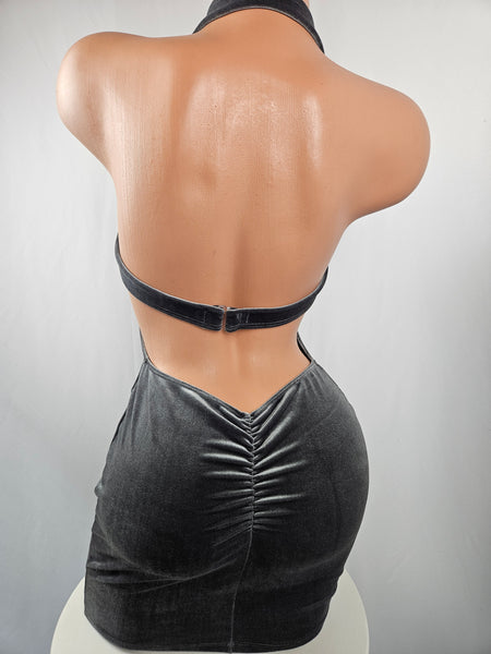 Charcoal Velvet Cut Out Dress