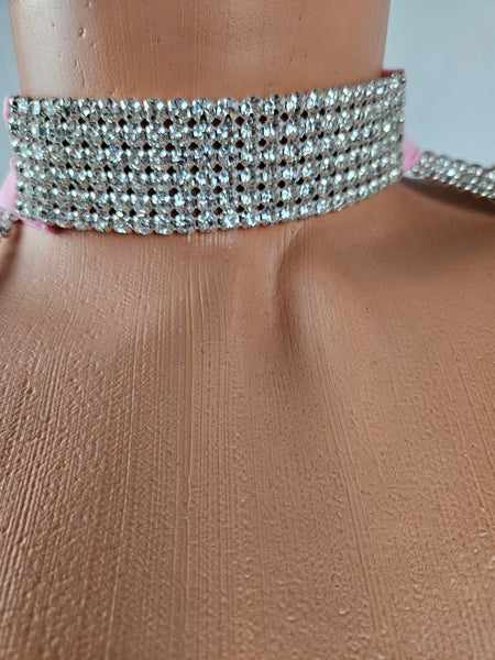 Cowl Drape Rhinestone Choker Romper