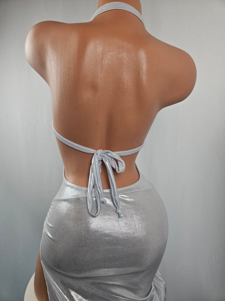 Metallic Silver Adjustable Drawstring Gown