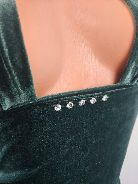 Crushed Green Velvet Halter Dress