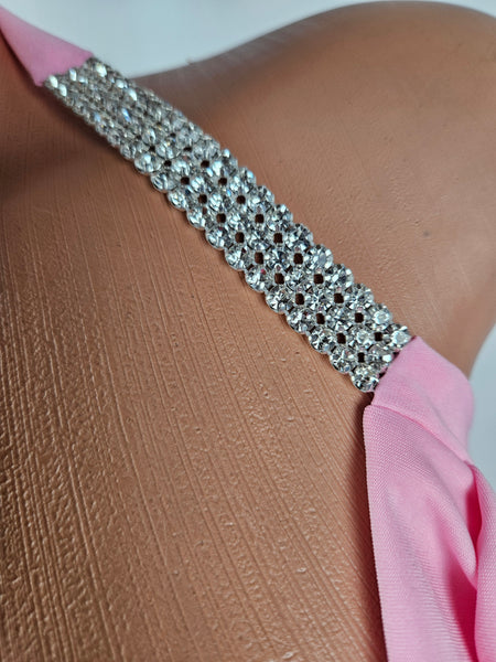 Drape Cowl Mini Dress w/ Rhinestone Straps (Small)