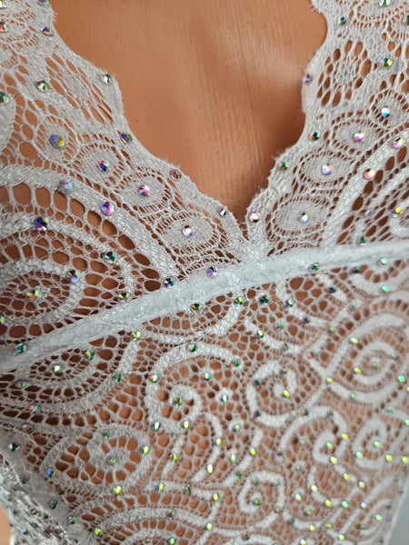 Candyland White Crystal Lace Teddy