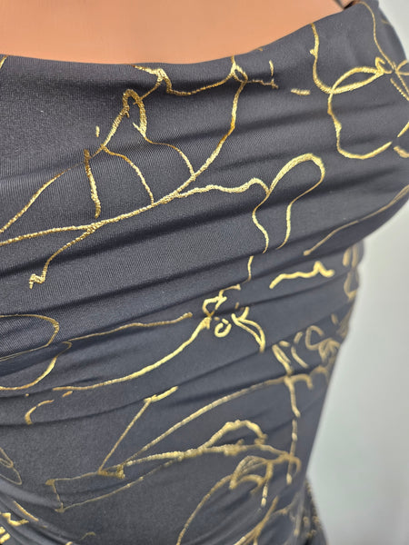 Charcoal Grey & Metallic Gold Adjustable Drawstring Gown