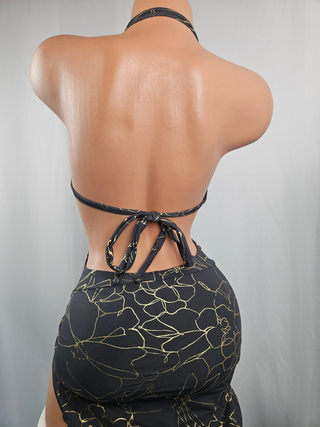 Charcoal Grey & Metallic Gold Adjustable Drawstring Gown