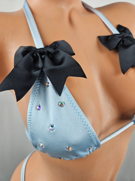 Rhinestone Thong Bikini w/ Bows